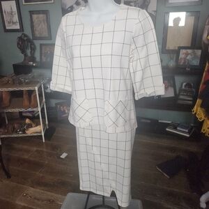 Windowpane Peplum Skirt Set in White